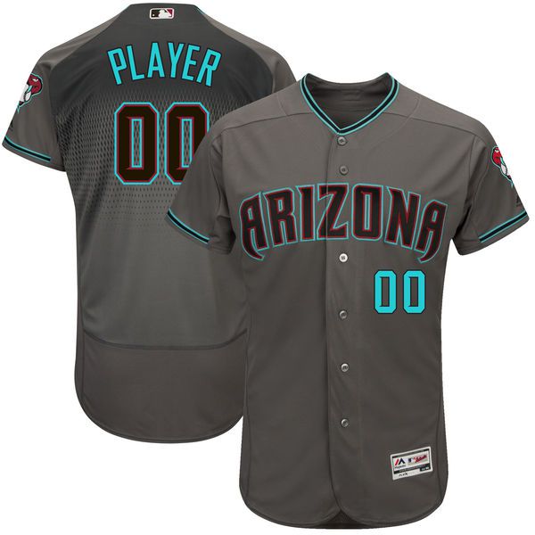 Men Arizona Diamondbacks Majestic Gray Turquoise 2017 Flex Base Authentic Custom MLB Jersey->customized mlb jersey->Custom Jersey